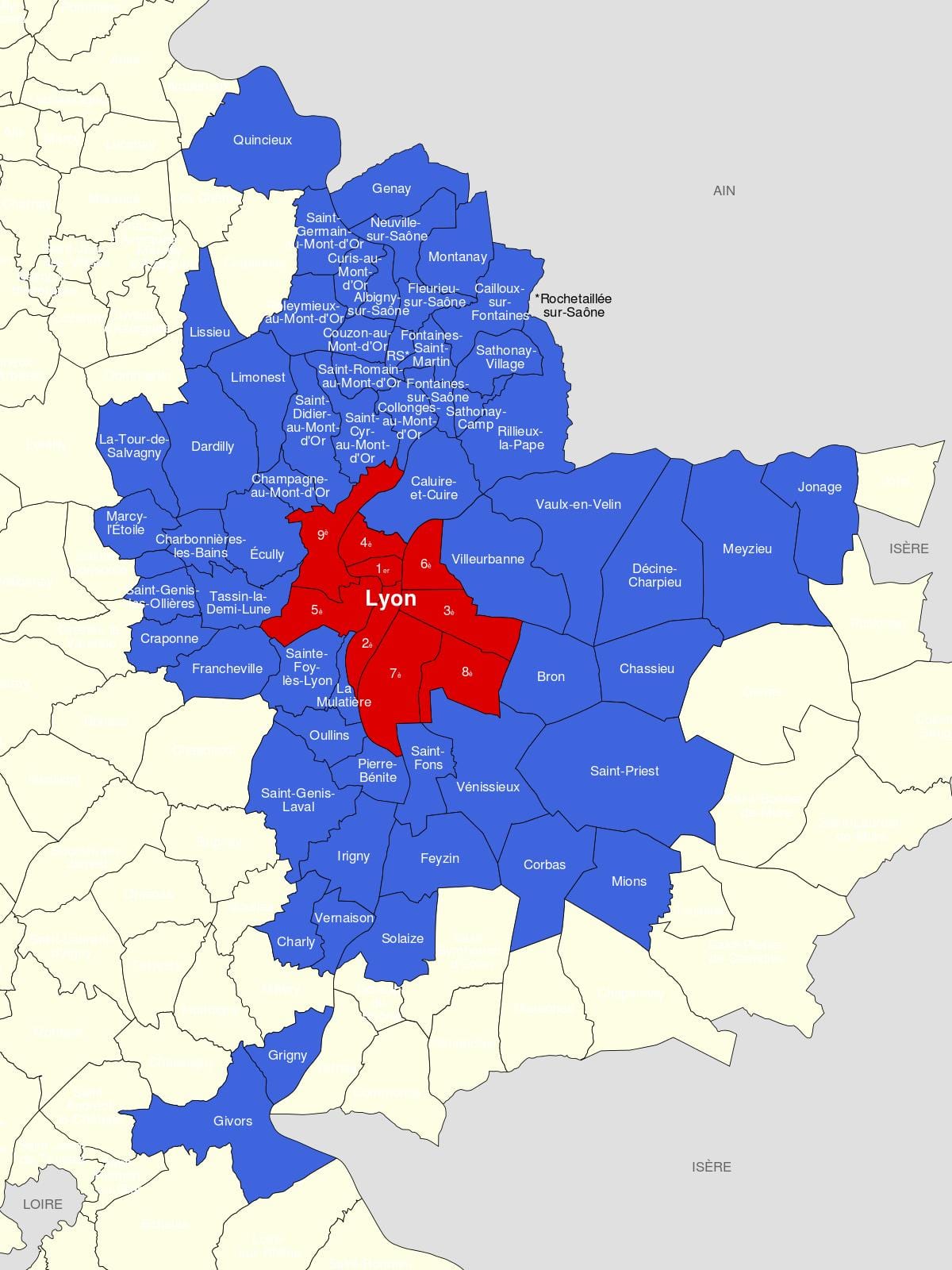 Lyon haritası banliyösünde