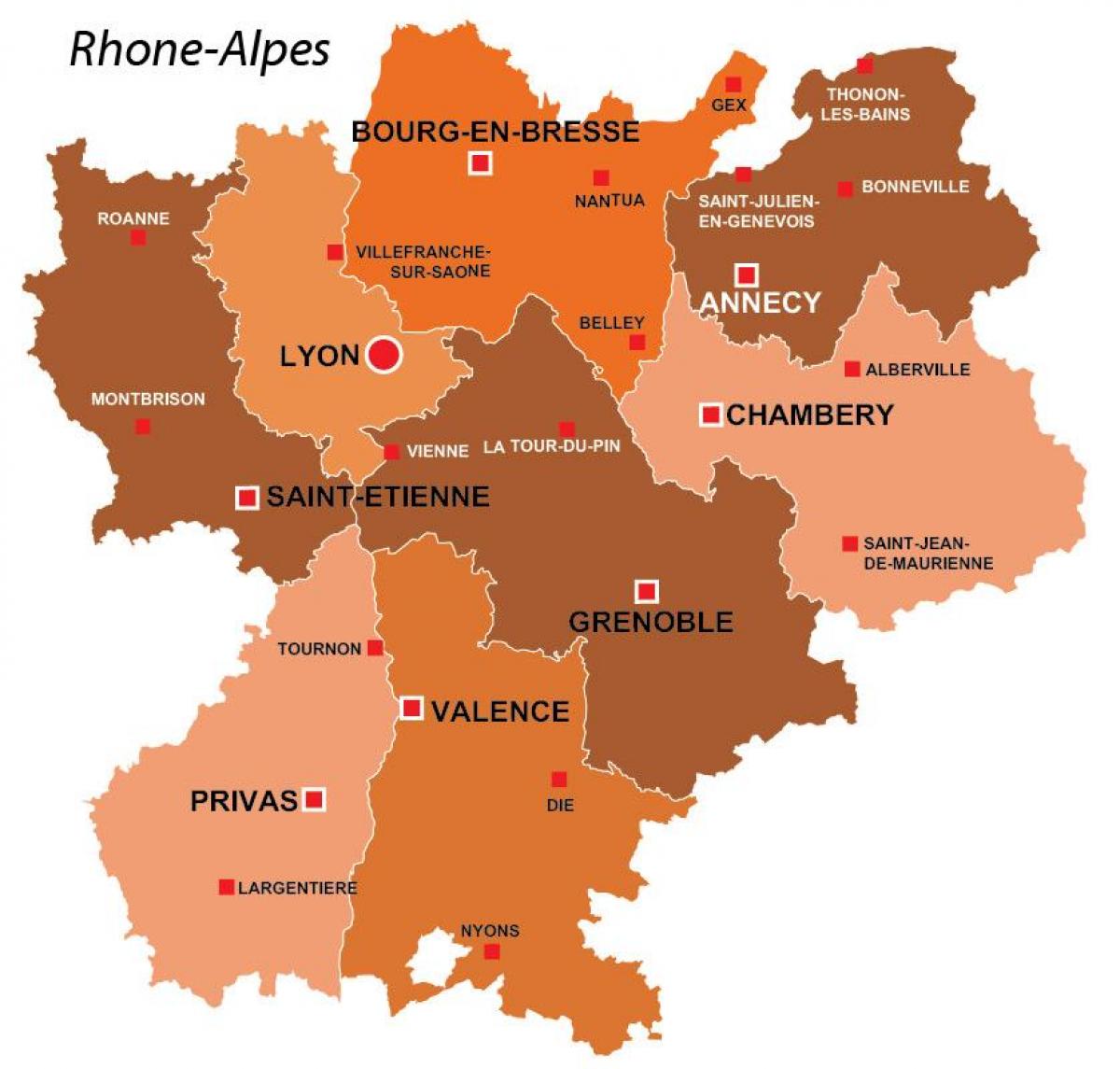 Lyon bölgesi Fransa haritası