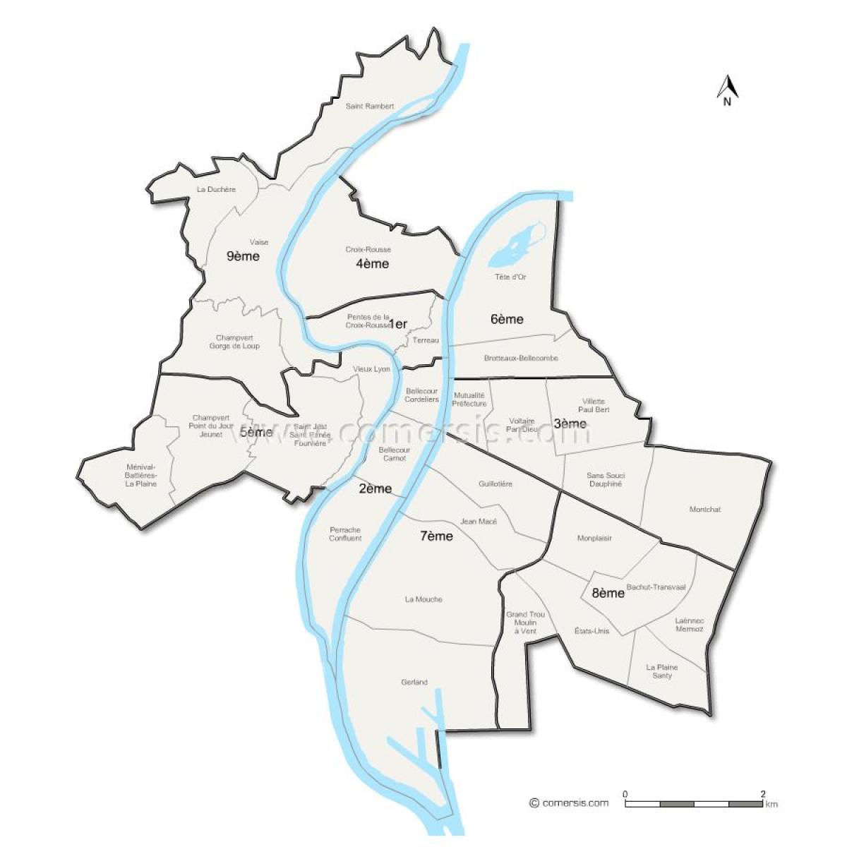 Lyon bölgesinin haritası