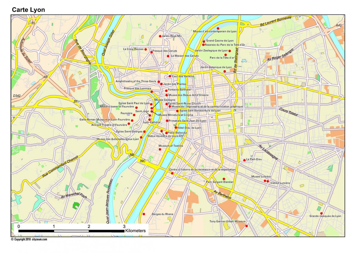 Lyon turistik haritası